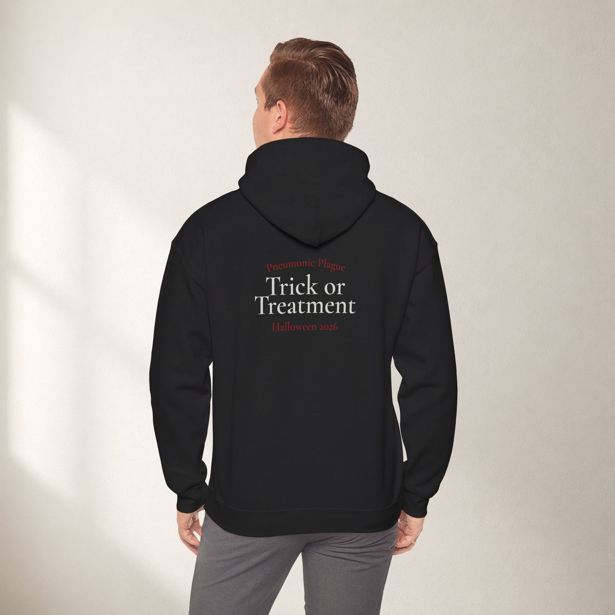 Trick or Treatment Halloween Hoodie — Vintage Medical Humor Back Print