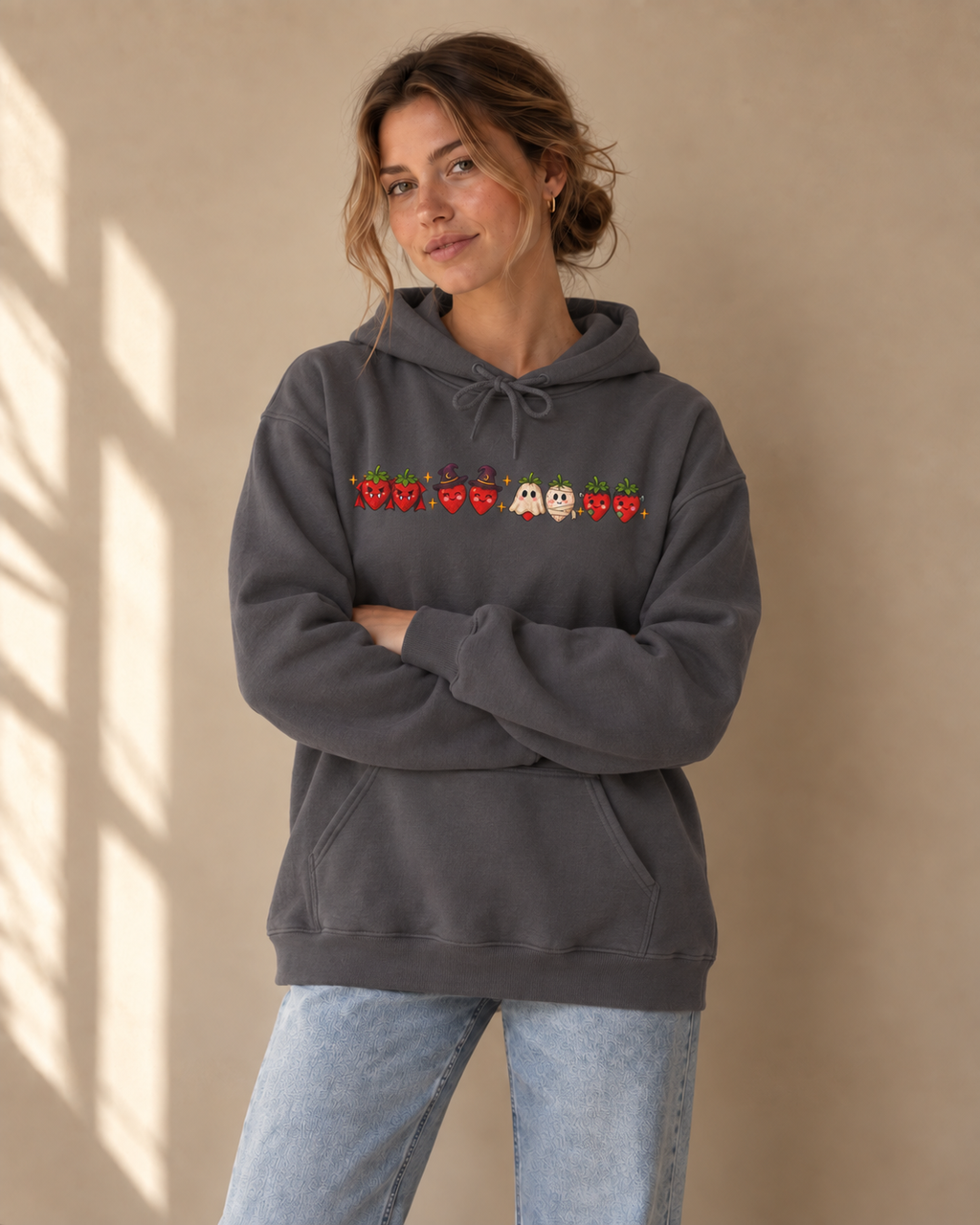 Spooky Strawberry Hoodie | Cute Halloween Hoodie | Vampire Witch Ghost Strawberries Sweatshirt | Coquette Halloween Gift for Her