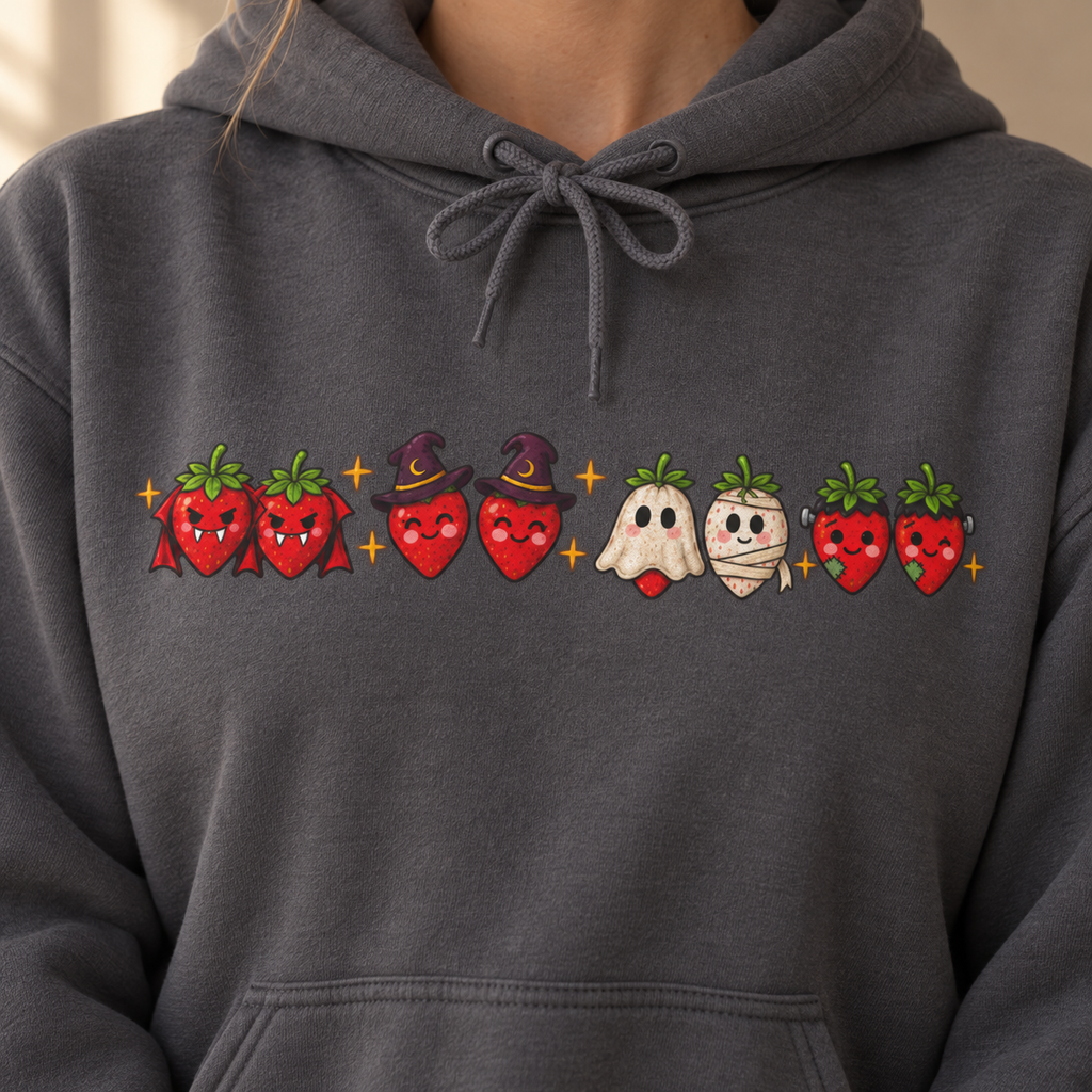 Spooky Strawberry Hoodie | Cute Halloween Hoodie | Vampire Witch Ghost Strawberries Sweatshirt | Coquette Halloween Gift for Her