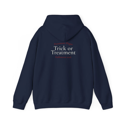 Trick or Treatment Halloween Hoodie — Vintage Medical Humor Back Print